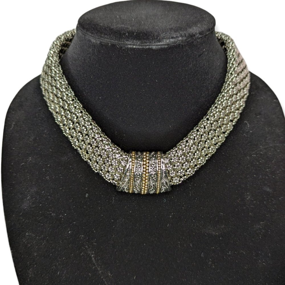 Silver and Gold Tone Collar Statement Necklace with Magnetic Closure